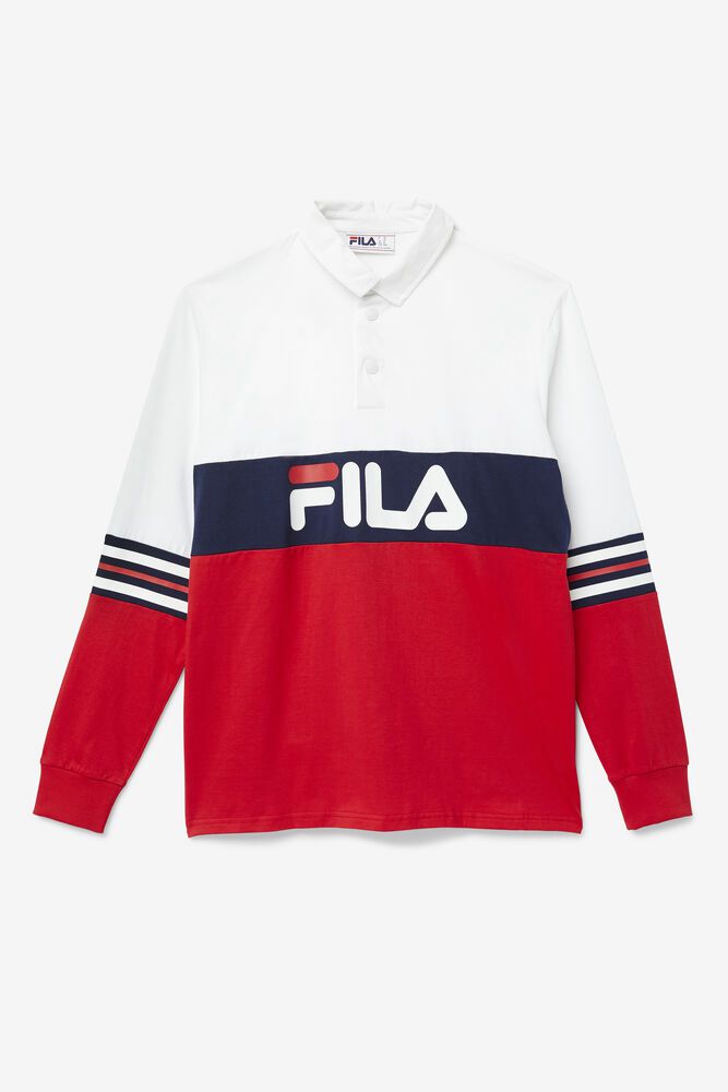 Fila Polo Herre Hvide/Rød/Mørkeblå Syd Lang Ærme HQV-837214